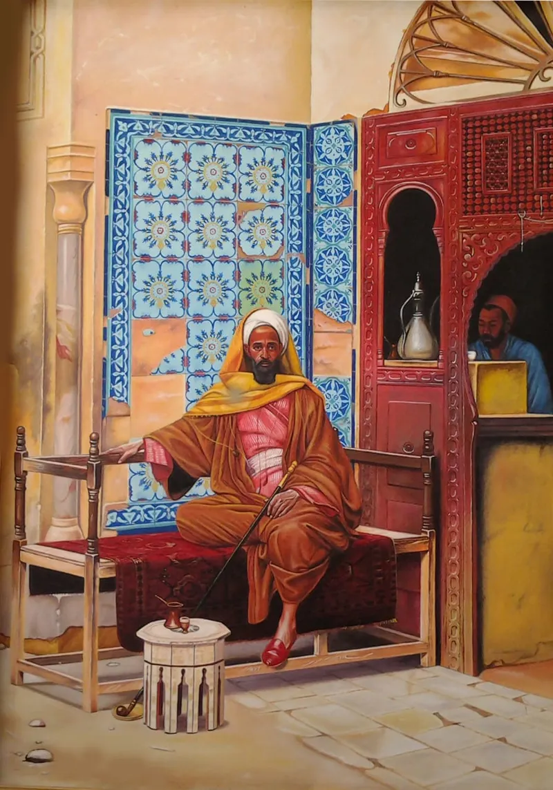 Seated sheikh in the Orientalist room, second painting of the pair